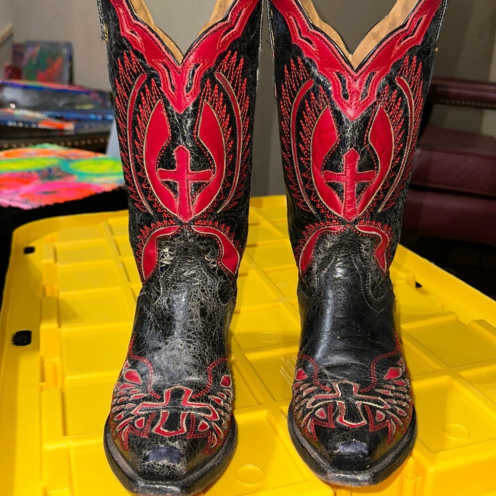 JB Dillon black and red leather cowboy boots 8